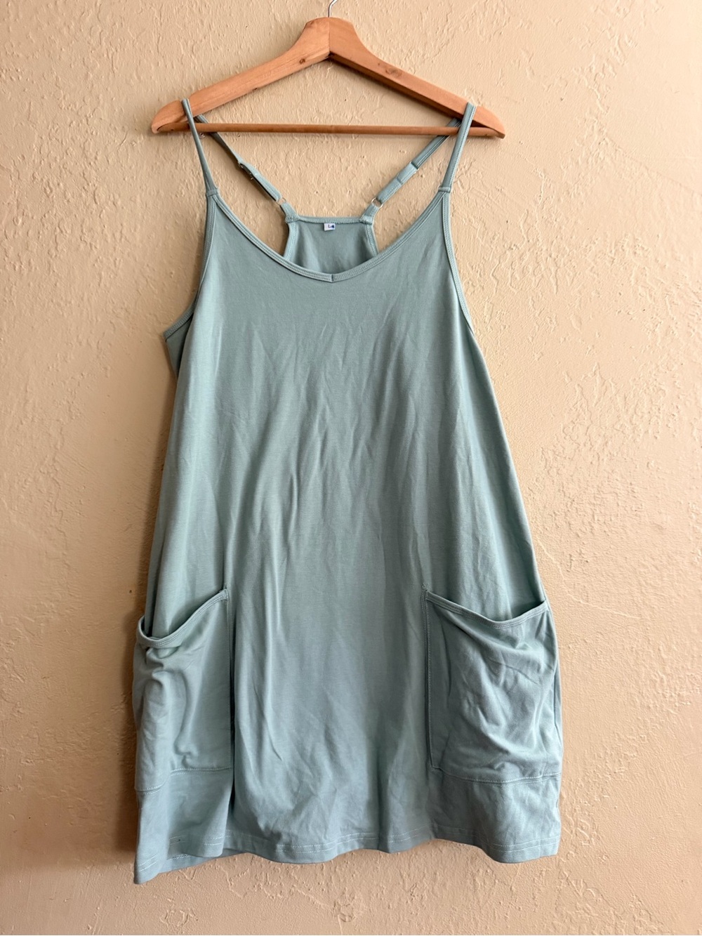 Light Sage Sleeveless Pocket Swing Tank Dress with shorts